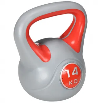 SPORTNOW Kettlebell 14kg din PU cu nisip si baza plata, maner comod 26x18x32 cm, Rosu