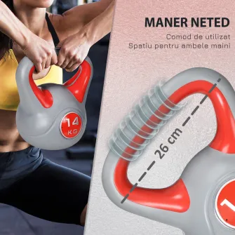 SPORTNOW Kettlebell 14kg din PU cu nisip si baza plata, maner comod 26x18x32 cm, Rosu