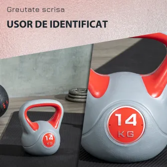 SPORTNOW Kettlebell 14kg din PU cu nisip si baza plata, maner comod 26x18x32 cm, Rosu