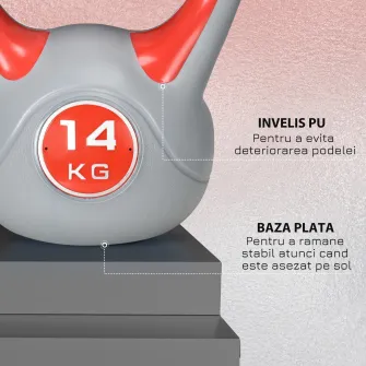 SPORTNOW Kettlebell 14kg din PU cu nisip si baza plata, maner comod 26x18x32 cm, Rosu