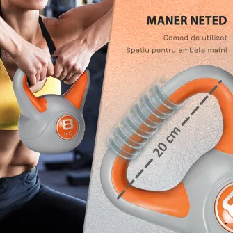 SPORTNOW Kettlebell 8kg din PU si nisip cu baza plata si maner practic pentru deadlifting, genuflexiuni si lifting, 20x14x24 cm, portocaliu