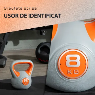 SPORTNOW Kettlebell 8kg din PU si nisip cu baza plata si maner practic pentru deadlifting, genuflexiuni si lifting, 20x14x24 cm, portocaliu