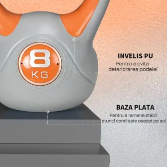 SPORTNOW Kettlebell 8kg din PU si nisip cu baza plata si maner practic pentru deadlifting, genuflexiuni si lifting, 20x14x24 cm, portocaliu