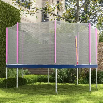 SPORTNOW Plasa de siguranta pentru trambulina rotunda 366cm cu 8 stalpi drepti, Tarc de rezerva din plasa rezistenta la conditiile meteo cu intrare cu fermoar, stalpii nu sunt inclusi, Roz