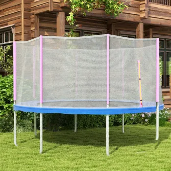 SPORTNOW Plasa de siguranta pentru trambulina rotunda 366cm cu 8 stalpi drepti, Tarc de rezerva din plasa rezistenta la conditiile meteo cu intrare cu fermoar, stalpii nu sunt inclusi, Roz