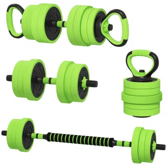 SPORTNOW Set 4-in-1 de Gantere cu Greutate Reglabila, Folosite ca Gantere cu Bara, Gantere Kettlebell, Suport pentru Flotari, Set de Greutati Libere pentru Barbati si Femei pentru Antrenament, 40KG