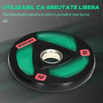SPORTNOW Set de 2 discuri de10kg greutate din otel cu acoperire din cauciuc, gaura Ø5cm pentru mreana si manere pentru utilizare manuala