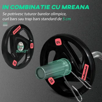 SPORTNOW Set de 2 discuri de10kg greutate din otel cu acoperire din cauciuc, gaura Ø5cm pentru mreana si manere pentru utilizare manuala