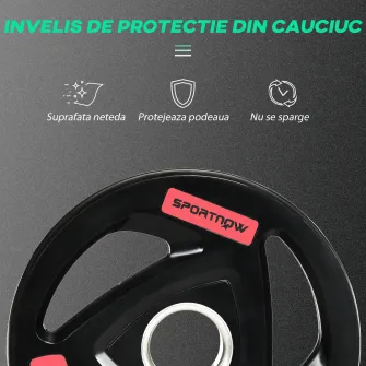SPORTNOW Set de 2 discuri de10kg greutate din otel cu acoperire din cauciuc, gaura Ø5cm pentru mreana si manere pentru utilizare manuala