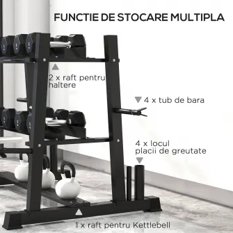 SPORTNOW Suport pentru Haltere, Suport Multifunctional pentru Greutati pentru Depozitarea de Haltere de Gimnastica la Domiciliu, Gantere, Placi de Greutate si Bare de Haltere, Capacitate de 200 kg