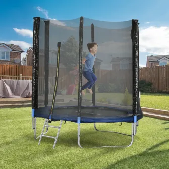 SPORTNOW Trambulina De Exterior Cu Plasa De Siguranta, Stalpi Captusiti Si Scara, Trambulina De Gradina Pentru Copii Si Adulti, 180cm