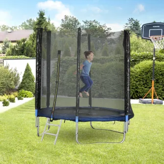 SPORTNOW Trambulina De Exterior Cu Plasa De Siguranta, Stalpi Captusiti Si Scara, Trambulina De Gradina Pentru Copii Si Adulti, 180cm