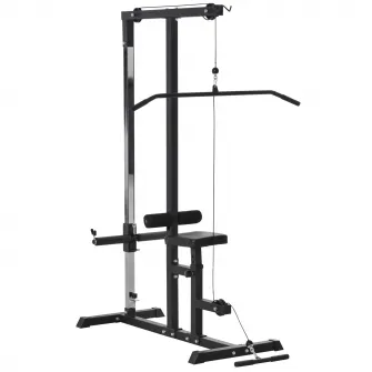 Statie de fitness, Homcom, Otel/PVC, Banca si cablu reglabil, 107 x 120 x 190 cm, Negru