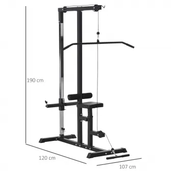 Statie de fitness, Homcom, Otel/PVC, Banca si cablu reglabil, 107 x 120 x 190 cm, Negru