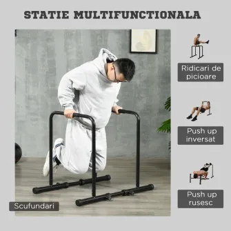 Statie SPORTNOW cu conector de siguranta, bara de scufundare reglabila pe inaltime si lungime, pentru antrenamentul la gimnastica acasa