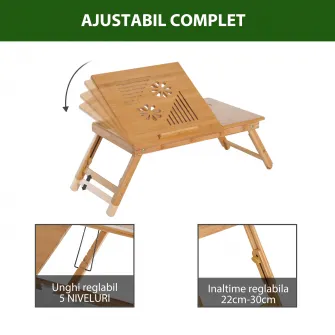 Suport laptop, pentru pat, 55x35x22-30cm Lemn HOMCOM
