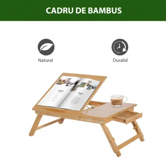Suport laptop, pentru pat, 55x35x22-30cm Lemn HOMCOM