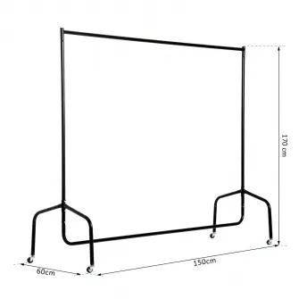 Suport modular pentru haine, Homcom, 4 Roti, 150 x 60 x 170 cm, Metal, Negru