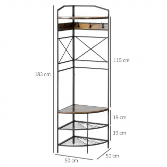 Suport pentru haine de colt, Homcom, Otel/PAL, 50x50x183 cm, Maro