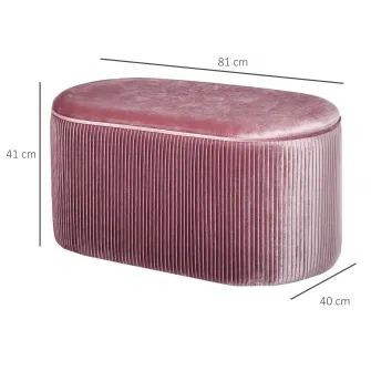 Taburet cu spatiu de depozitare Homcom, Tapitat, Catifea/PE, 81x40x41cm, Roz