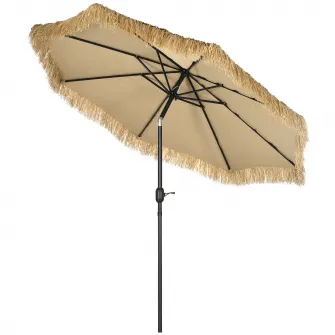 Umbrela de gradina, Outsunnny, Poliester/Paie/Metal, 265x265x250cm, Maro