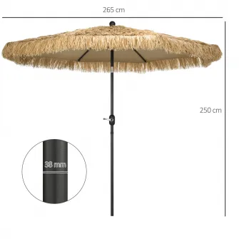 Umbrela de gradina, Outsunnny, Poliester/Paie/Metal, 265x265x250cm, Maro