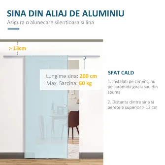 Usa Glisanta de Interior, Sticla Securizata 90x205x0.8cm HOMCOM