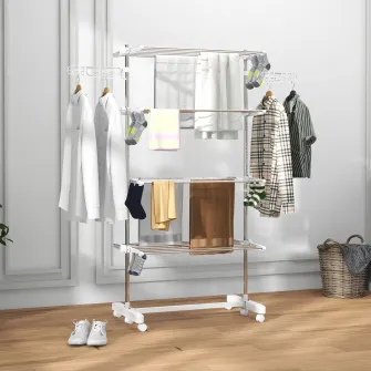 Uscator de rufe reglabil, (80-142)x55x172 cm, argintiu, HOMCOM
