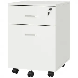 Vinsetto Fiset Birou cu 2 Sertare cu 5 Roti, Dulapior de Birou din PAL cu Incuietoare, 40x49x58 cm, culoare Lemn