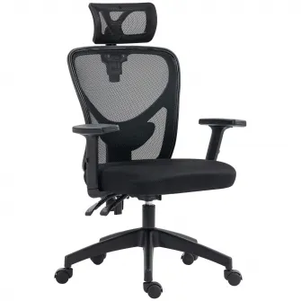 Vinsetto Scaun de Birou cu Inaltime Reglabila si Pivotant, Scaun Ergonomic cu Suport Lombar si Tetiera, 66x61x106-116cm Negru