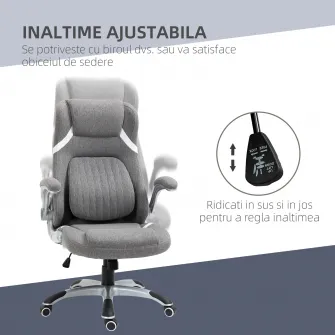 Vinsetto Scaun de Birou Ergonomic din Tesatura Respiranta Efect In, Spuma de Cauciuc si Otel cu Inaltime Reglabila, Functie de Inclinare, 68x76x109-117 cm, Gri