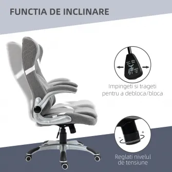 Vinsetto Scaun de Birou Ergonomic din Tesatura Respiranta Efect In, Spuma de Cauciuc si Otel cu Inaltime Reglabila, Functie de Inclinare, 68x76x109-117 cm, Gri