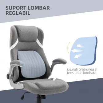 Vinsetto Scaun de Birou Ergonomic din Tesatura Respiranta Efect In, Spuma de Cauciuc si Otel cu Inaltime Reglabila, Functie de Inclinare, 68x76x109-117 cm, Gri