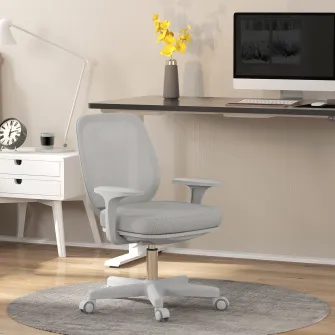 Vinsetto Scaun de Birou Rabatabil cu Inaltime Reglabila, Scaun Ergonomic si Tesatura Respirabila cu 5 Roti 55x48x82.5-94.5 cm, Gri