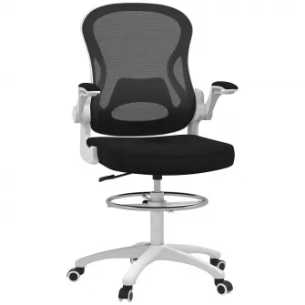 Vinsetto Scaun ergonomic de lucru, Scaun inalt pentru birou din plasa pentru birou pentru stat in picioare, cu cotiere rabatabile, suport lombar, inaltimea sezutului reglabile, negru
