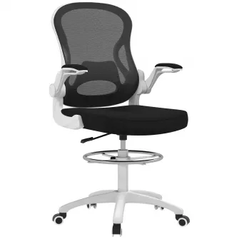 Vinsetto Scaun ergonomic de lucru, Scaun inalt pentru birou din plasa pentru birou pentru stat in picioare, cu cotiere rabatabile, suport lombar, inaltimea sezutului reglabile, negru