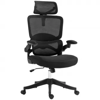 Vinsetto Scaun pentru Biroul de Acasa cu Spatar Reglabil, Tetiera si Cotiere, Suport Lombar, Scaun de Birou Ergonomic cu Functie de Rotire,Negru