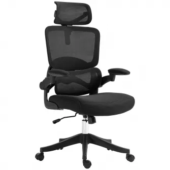 Vinsetto Scaun pentru Biroul de Acasa cu Spatar Reglabil, Tetiera si Cotiere, Suport Lombar, Scaun de Birou Ergonomic cu Functie de Rotire,Negru