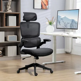 Vinsetto Scaun pentru Biroul de Acasa cu Spatar Reglabil, Tetiera si Cotiere, Suport Lombar, Scaun de Birou Ergonomic cu Functie de Rotire,Negru