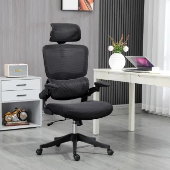 Vinsetto Scaun pentru Biroul de Acasa cu Spatar Reglabil, Tetiera si Cotiere, Suport Lombar, Scaun de Birou Ergonomic cu Functie de Rotire,Negru