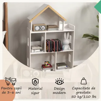 ZONEKIZ Dulap Organizator de Depozitare a Jucariilor, Raft de Carti pentru Copii cu 3 Nivele pentru Camera de joaca, Camera Copiilor, Cresa, Gradinita, Alb.