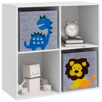 ZONEKIZ Organizator pentru Jucarii, Cutii de Depozitare cu Doua Sertare din Material Netesut, Raft Organizator de Jucarii pentru Dormitor, Alb