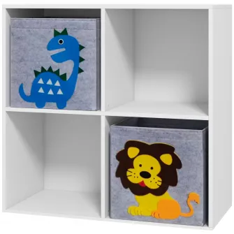 ZONEKIZ Organizator pentru Jucarii, Cutii de Depozitare cu Doua Sertare din Material Netesut, Raft Organizator de Jucarii pentru Dormitor, Alb