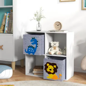ZONEKIZ Organizator pentru Jucarii, Cutii de Depozitare cu Doua Sertare din Material Netesut, Raft Organizator de Jucarii pentru Dormitor, Alb