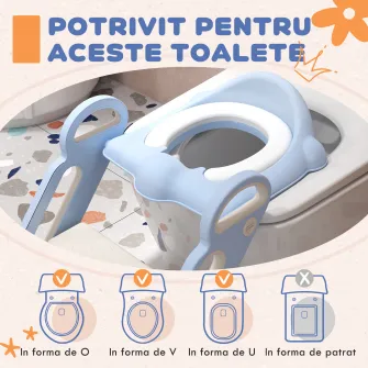 ZONEKIZ Toaleta de Antrenament la Olita pentru Copii cu Trepte Pliabile, Scaun de Toaleta Reglabil pentru Copii cu Placute Antiderapante, Manere, Protectie Impotriva Stropirii, Albastru