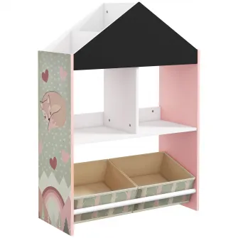 ZONEKIZ Unitate de depozitare a jucariilor pentru copii cu sertare si rafturi detasabile, pentru dormitorul copiilor, sufragerie si decor pentru cresa, de culoare roz