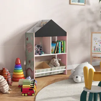ZONEKIZ Unitate de depozitare a jucariilor pentru copii cu sertare si rafturi detasabile, pentru dormitorul copiilor, sufragerie si decor pentru cresa, de culoare roz
