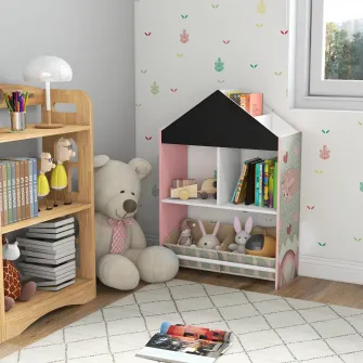 ZONEKIZ Unitate de depozitare a jucariilor pentru copii cu sertare si rafturi detasabile, pentru dormitorul copiilor, sufragerie si decor pentru cresa, de culoare roz