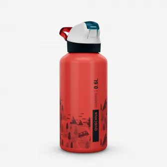 Decathlon Bidon aluminiu 500, capac instantaneu, cu pipeta si pai Drumetie 0,6L Rosu Copii, Marime unica