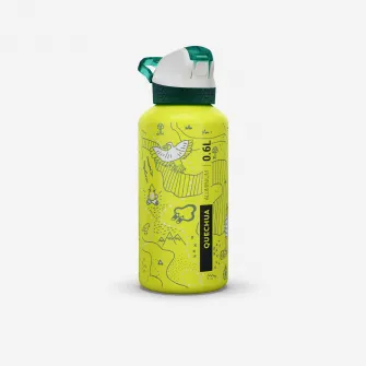 Decathlon Bidon aluminiu 500, capac instantaneu, pipeta si pai Drumetie 0,6L Galben Copii, Marime unica